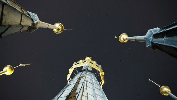 Mariacki Church tower and a starry timelapse